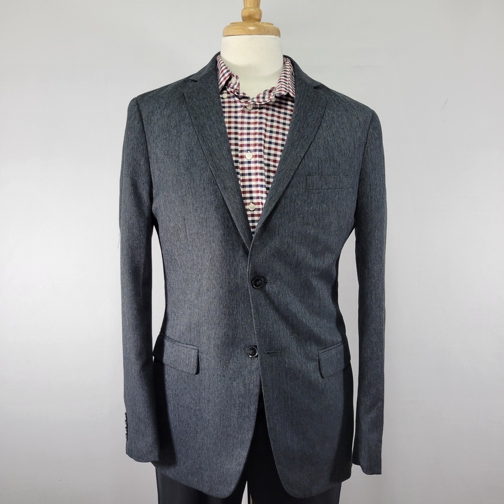 Alfani Men's Sport Coat Blazer Two Button Charcoal Navy Herringbone Slim 40L